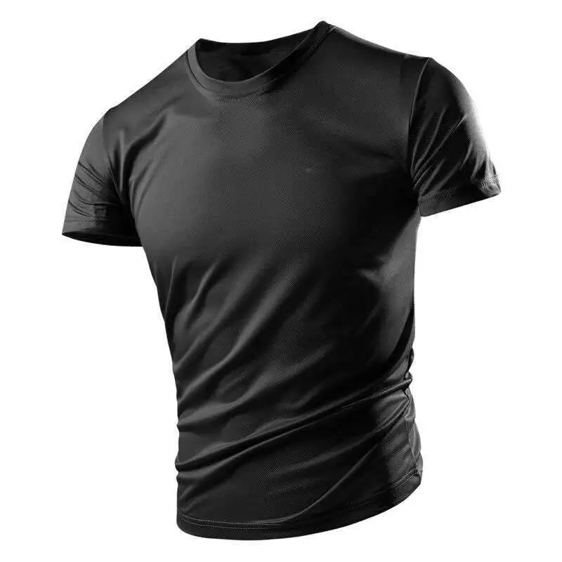 

selling men round collar leisure breathable sports t-shirts custom easing speed dry ice silk big yards men's wear