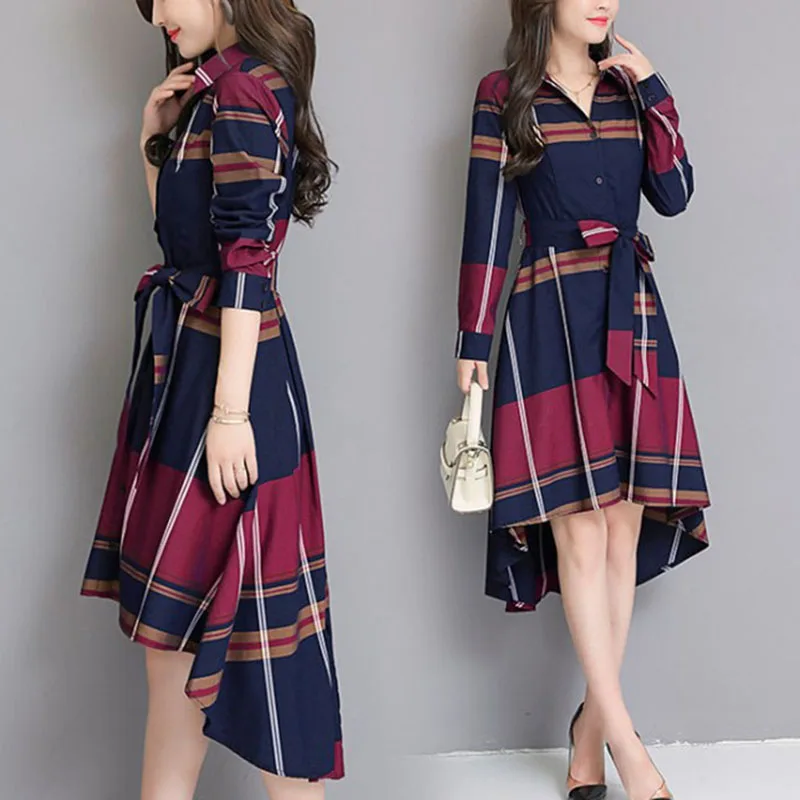 2019 весеннее и осеннее Новое Женское клетчатое платье с длинными рукавами а тип