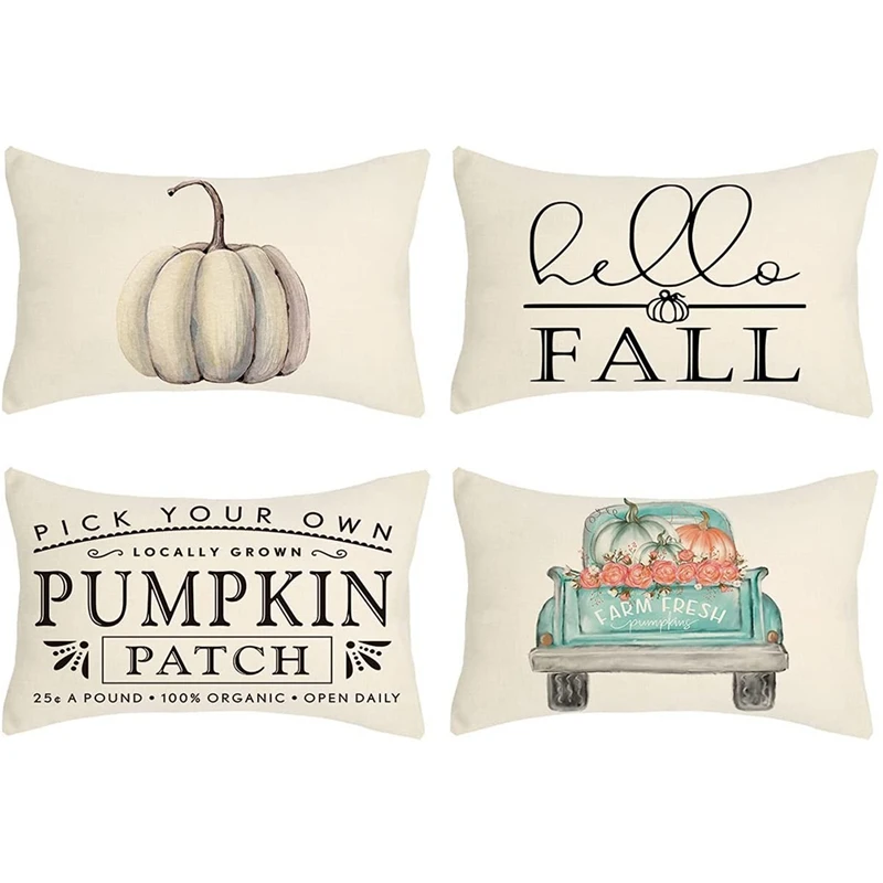 

Fall Decor Lumbar Pillow Covers 12X20 Set of 4 Farmhouse Decorations Throw Pillows for Fall Thanksgiving Home Decorative