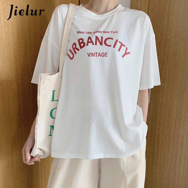 Футболка Jielur женская с буквенным принтом в Корейском стиле Классическая простая