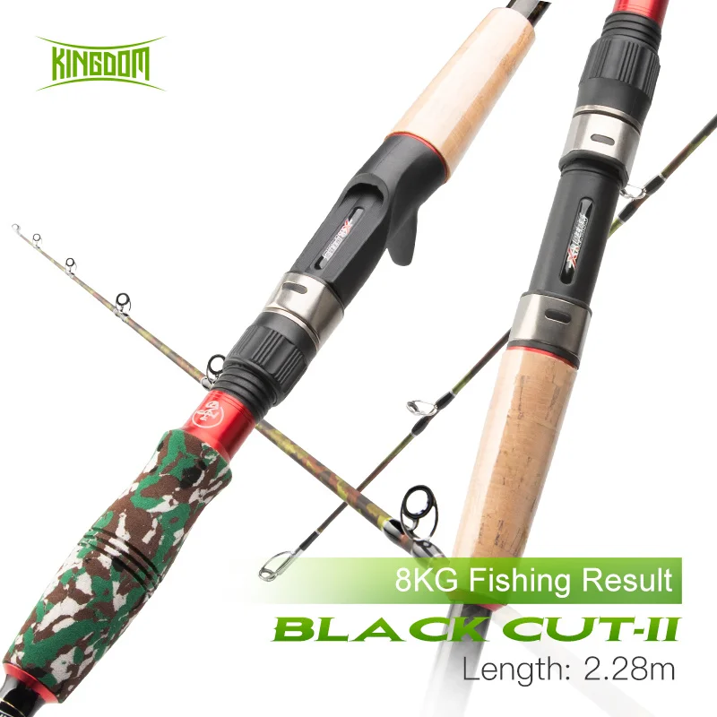 

Kingdom Black Cut II Carbon Fiber Fishing Rod 2.28m 2 sections MH H power Spinning & Casting Fishing Rods For Bass Pike Fishing