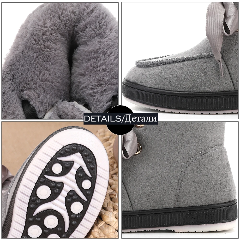 

WETKISS 2020 New Snow Boots Women Non-slip Fashion Ankle Boots Lace-up Thick Fur Warm Winter Boots Round Toe Flat Female Shoes