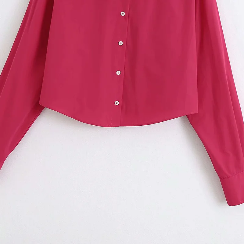 Женская винтажная блузка с отложным воротником однотонная короткая длинными