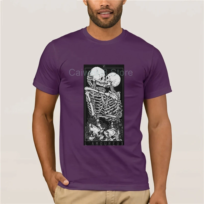 

Men's Cool Short-Sleeve T-Shirt The Lovers Sweet Skull Pure New Design Couple Skeleton casual loose summer T shirt for men