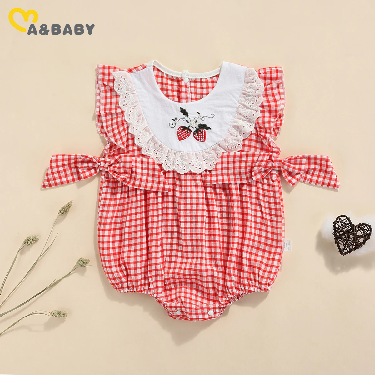 

Ma&Baby 0-24M Princess Newborn Infant Girl Romper Cute Strawberry Embroidery Red Plaid Jumpsuit Playsuit Summer Clothes DD43