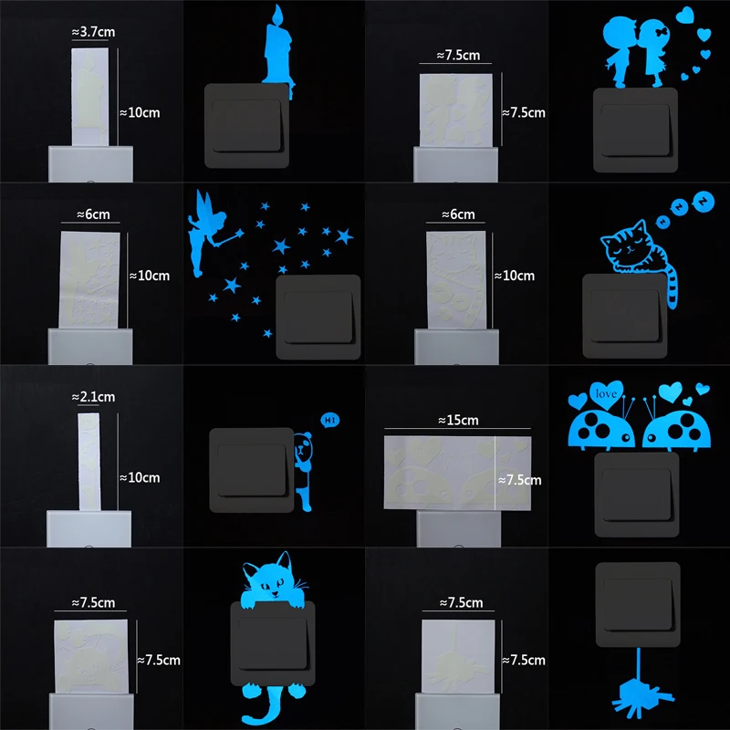 

Cartoon Luminous Switch Sticker Glow in the Dark Wall Stickers Home Decor Kids Room Decoration Sticker Decal Cat Fairy