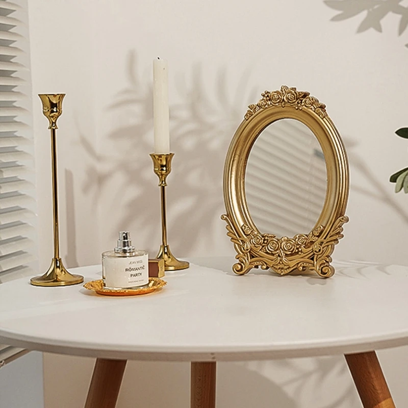 

H051 Retro Nordic Resin Craft Storage Serving Tray/Cup Antique Metal Ornaments Tray Dessert Mirror