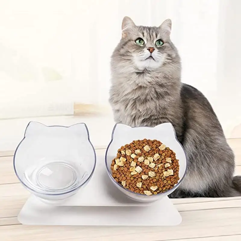 

Elevated Cat Dog 2 Bowl with Non Slip Base Stand Cute Pet Feeding Stress Free for Cats Water Food Bowls Feeder Product Supplies