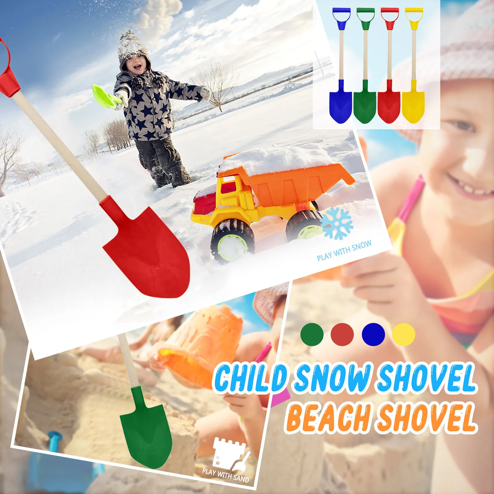 

1pcs Children's Snow Shovel Children's Beach Shovel With Wooden Handle Play Sand Tool Playing Shovels Play House Toys Summer #29