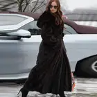 Роскошное Женское зимнее пальто с капюшоном длиной 120 см, экологически чистое меховое пальто для девушек, теплая популярная Высококачественная синяя верхняя одежда с длинным рукавом