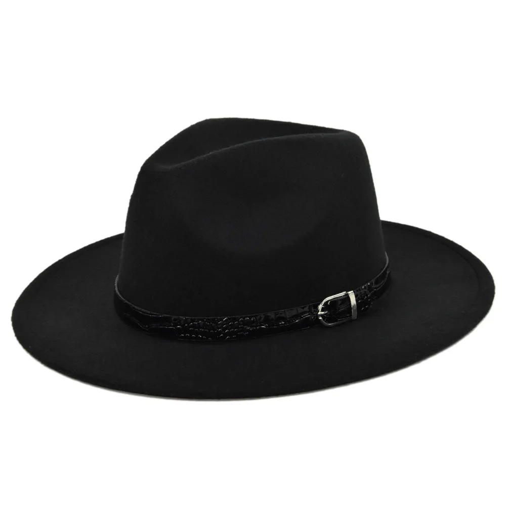 Felt Top Hats for Women Ladies Fedoras Topper Wide Brim Jazz Hat Woolen Retro Vintage Flat-brimmed Womens Church Bowler Hats Cap