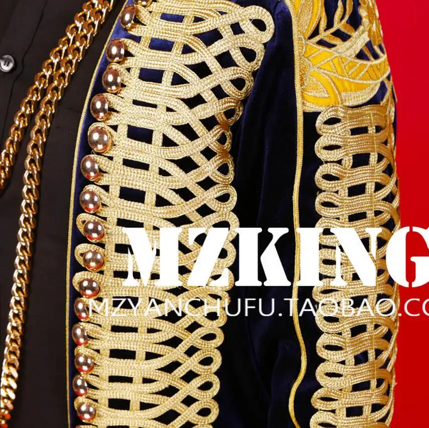 

Size Men Plus Clothing Free Shipping Men's Singer Jacket Royal Gold Flower Blue Velvet Coat Hip Hop Mens Stage Costumes