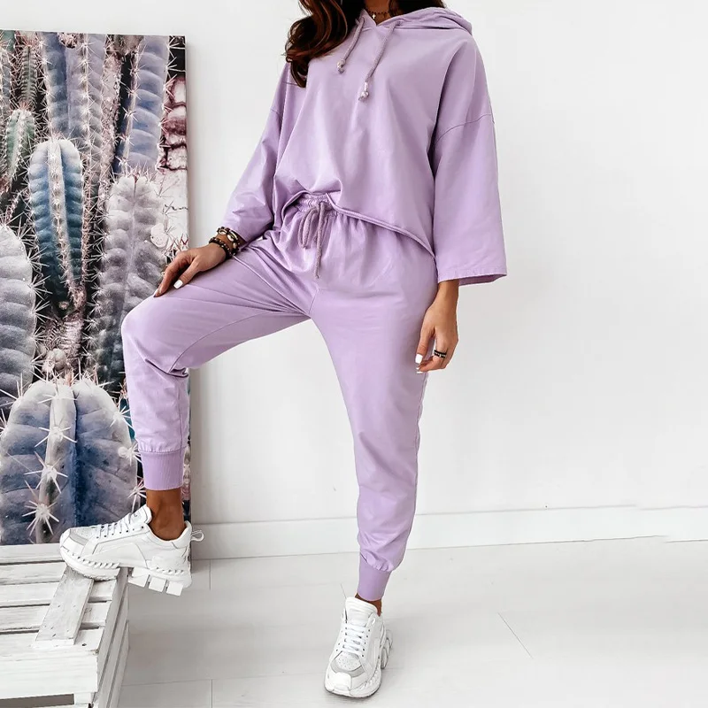 

Autumn Set Two Pieces Tracksuit Sets Women Solid Long Sleeve Hoodies Tracksuits Suit Female 2020 Autumn Drawstring Lady Clothes