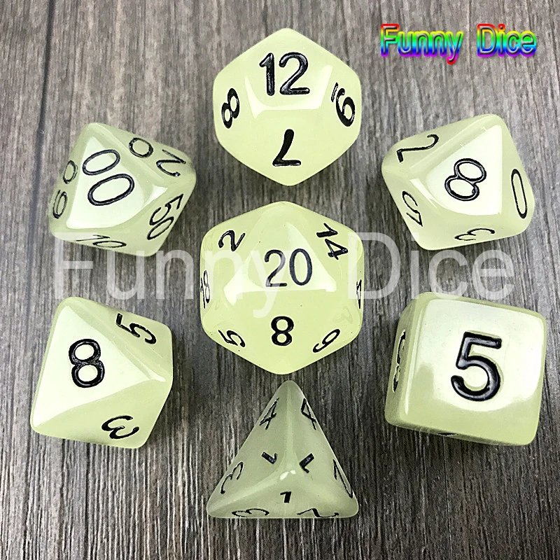 7 шт./лот светится в темноте RPG цифровые кости набор D4 6 8 10 10% 12 20 светильник