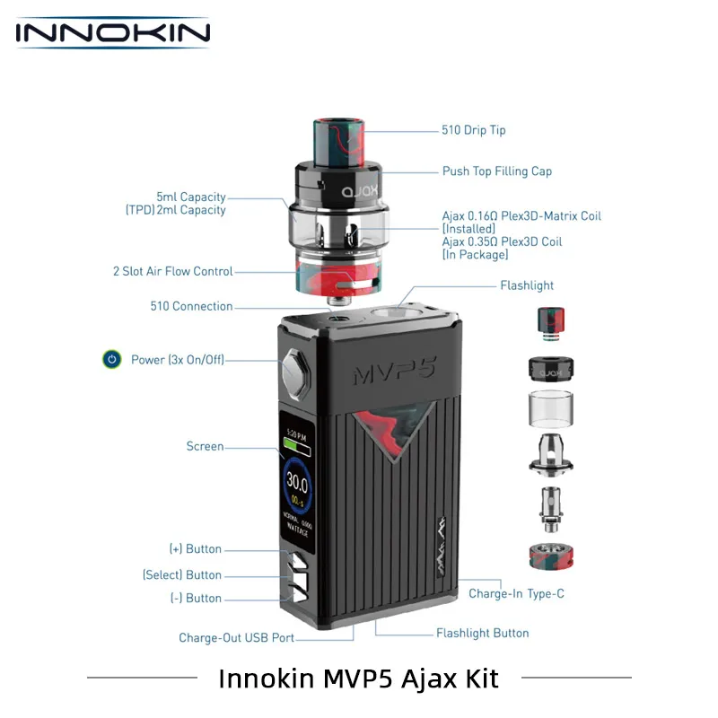 Новинка набор Innokin MVP5 Ajax встроенный аккумулятор 5200 мАч с 120 Вт коробка мод 5 мл бак