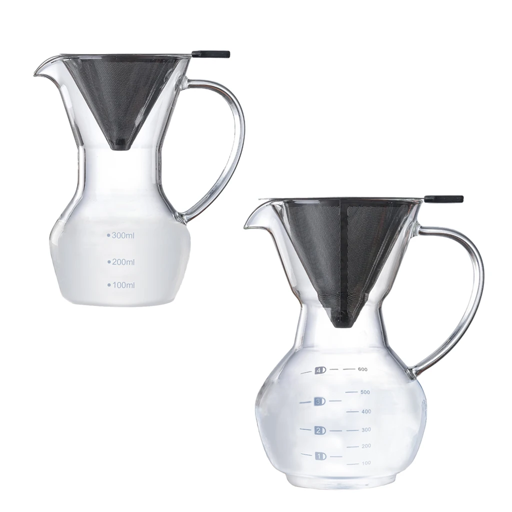 

Pour Over Coffee Maker 300ml/600ml Glass Coffee Pot&Coffee Brewer Stainless Steel Paperless Filter for Home Office Apartment