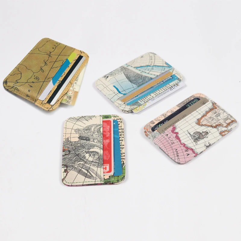 

1pcs Pu Leather Card Holder Wallet Coin Purse Creative Map Pattern Card Holder Thin Credit Card Case Small Card Pack Cash Pocket