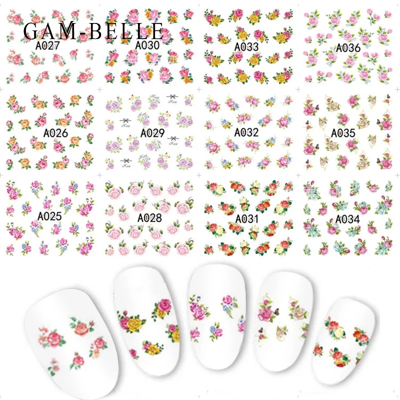 

GAM-BELLE 12 Sheets Water Nail Decal and Sticker Flower Leaf Transfer Sticker Nail Art Decorations Tattoo Manicure Decor Tools
