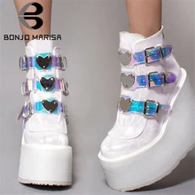 Dropshipping INS Hot Brand High Platform Ankle Boots Women 2020 Fashion PVC Strap Decorating High Wedges Shoes Woman