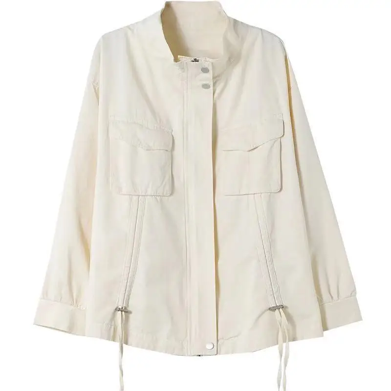 

2021 Women jackets New Spring Autumn Retro Casual Tops Women Coat Cardigan Zipper pocket Loose jackets Vintage Tops