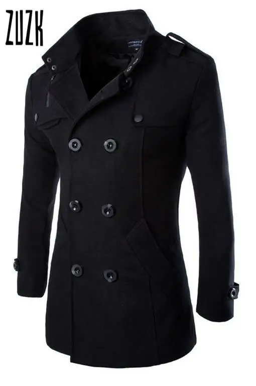 Мужской двубортный Тренч ZUZK приталенное пальто из смешанной шерсти для осени и