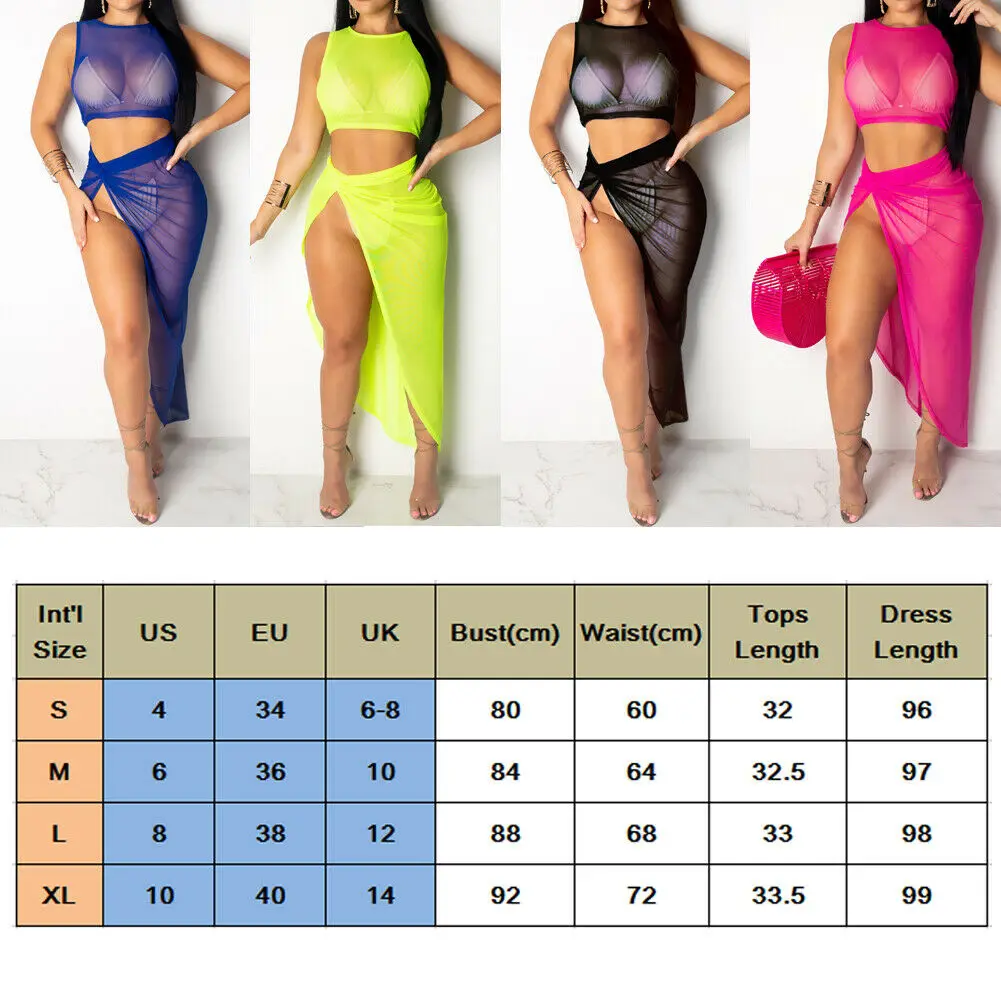 Women 2 Piece Bodycon Two Crop Top and Skirt Set Bandage Lace Crochet Bikini Cover Up Swimwear Bathing Suit | Женская одежда