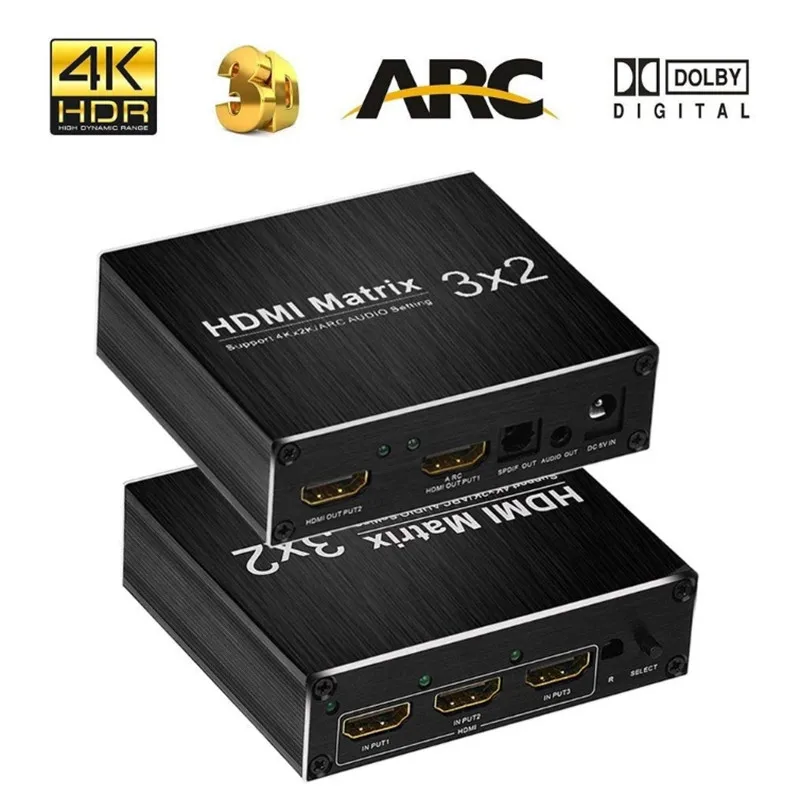 3x2 4k 60 Гц HDMI матрица 3 в 2 выхода переключатель 0 HDR аудио экстрактор ARC для XBOX HDTV PS3 PS4