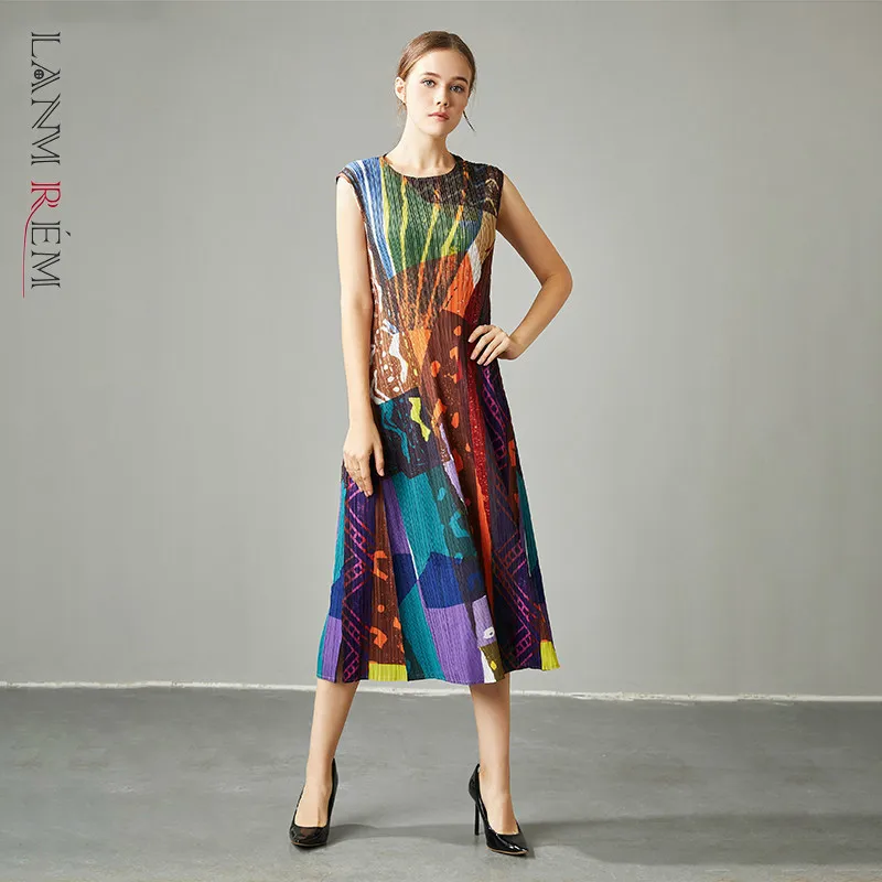 Женское длинное плиссированное платье LANMREM винтажное облегающее без рукавов с