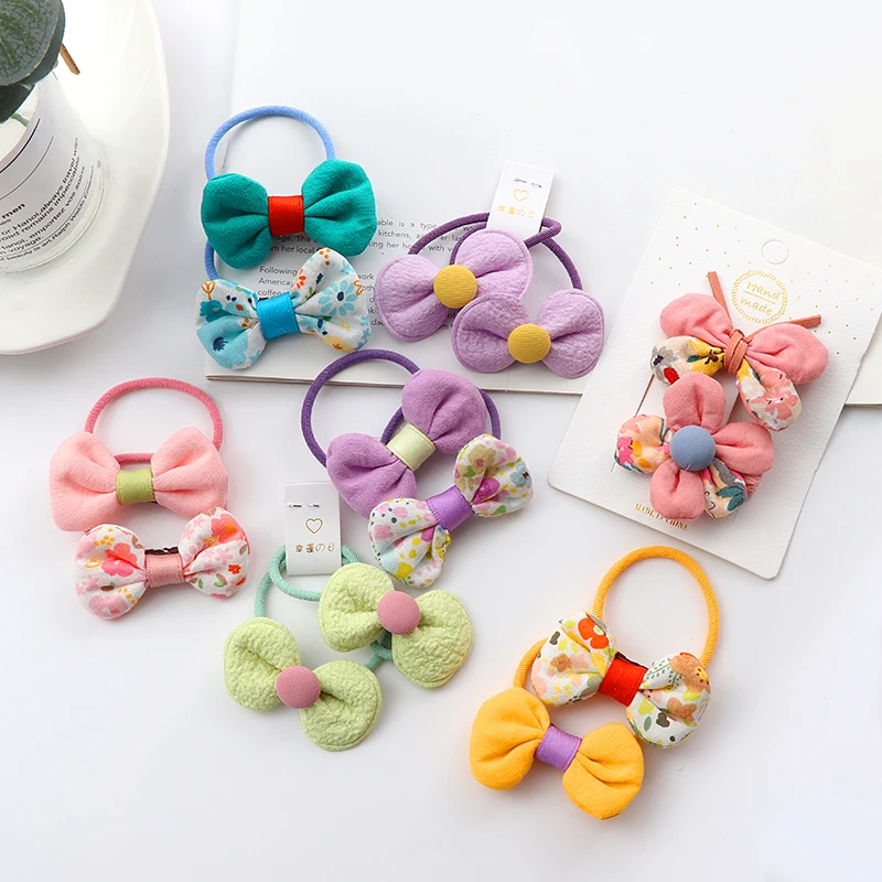 

A pair Bow Hairbands Cloth Hair Bands Headband Girls Elastic Rubber Band Headwear Hair Accessories Kids Cute Sweet Ornaments