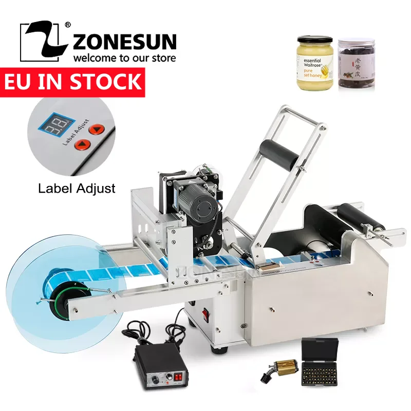 ZONESUN Semi Automatic Labeling Machine With Date Code Printer Plastic Glass Alcohol disinfectant Bottle Labeller Sticker Maker |