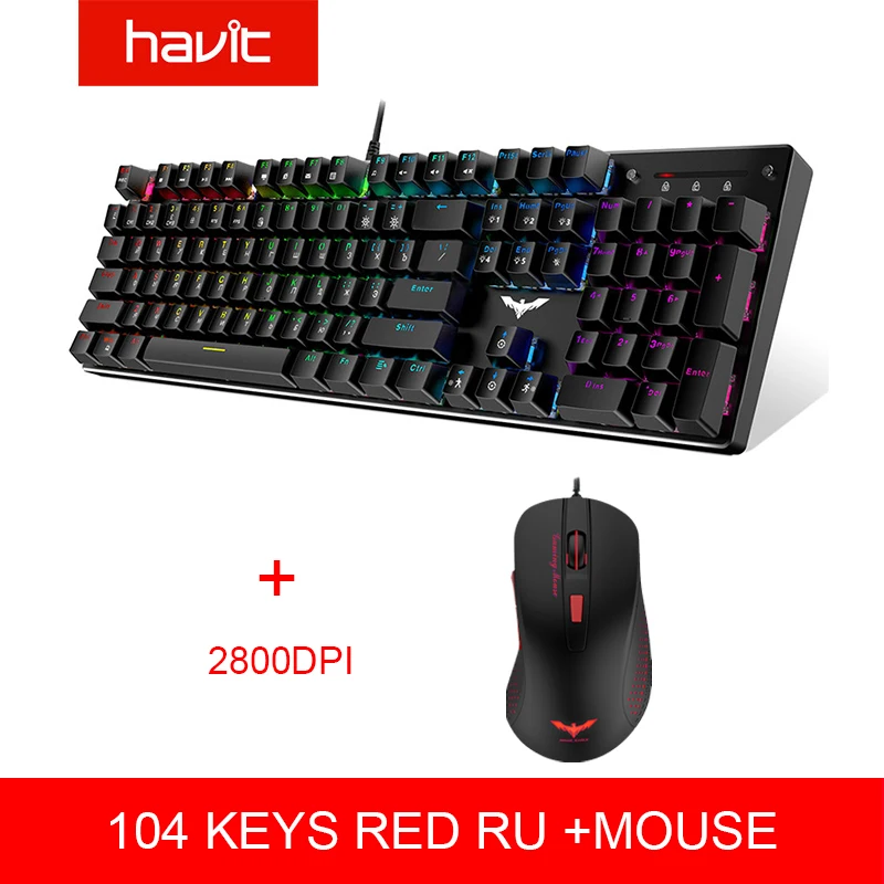HAVIT механическая клавиатура 87/104 ключи синий/красный переключатель USB Проводная игровая клавиатура Подсветка RU/US клавиатура для настольного компьютера ноутбука - Цвет: 432 LED Red RU 745