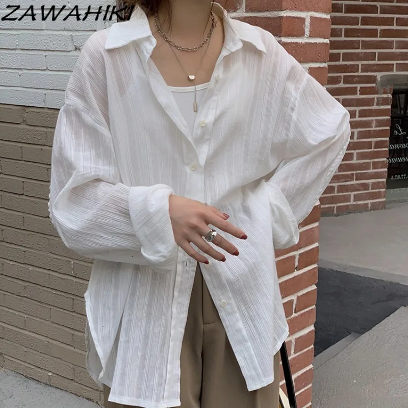 

Летняя однотонная элегантная женская рубашка zawхиты для защиты от солнца, с отложным воротником, однобортные свободные универсальные Топы ...