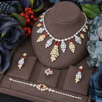 luxury flower cluster african choker necklace jewelry sets for women wedding cubic zircon cz dubai gold bridal jewelry