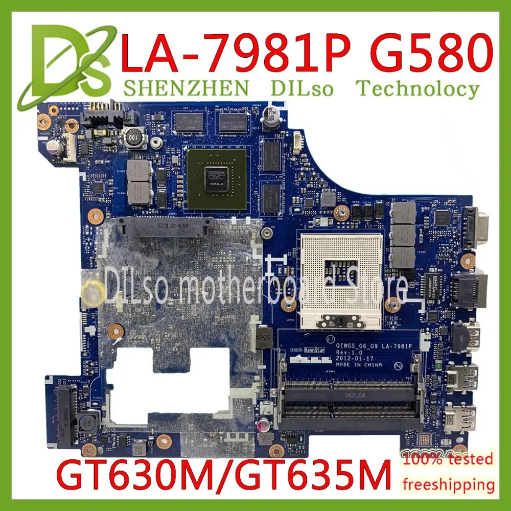 

Материнская плата KEFU LA-7981P для ноутбука Lenovo G580, материнская плата qiwg5 _ g6_g9 LA-7981P REV: 1,0 PGA989 HM76 DDR3 GT630M/GT635M тест