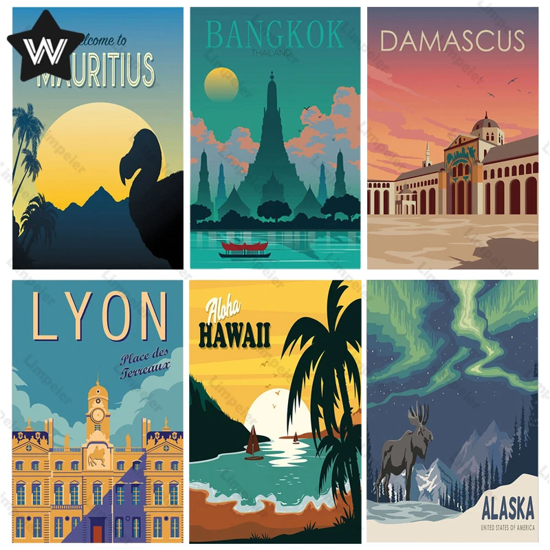 

Vintage Travel City Metal Sign Tin Plaque Paris Tokyo New York Tin Poster Metal Plate Retro Wall Sticker for Man Cave Club Decor