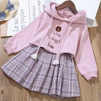 2021 spring autumn new girls skirt suit childrens sweater girls clothes childen hooded long sleeve casual tunic short skirt