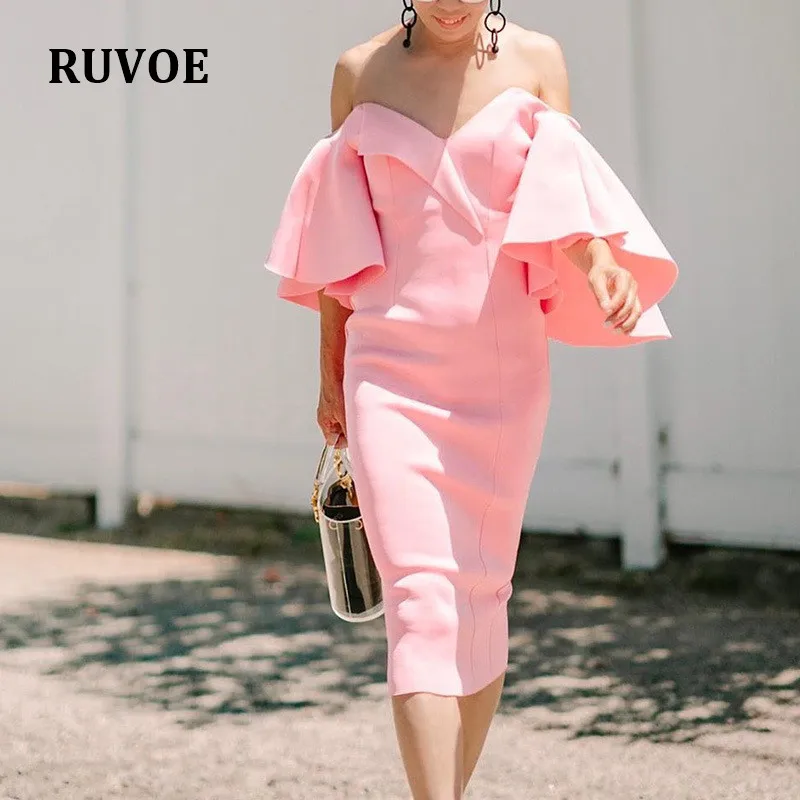 Женское облегающее Платье До Колена с расклешенным рукавом и V образным