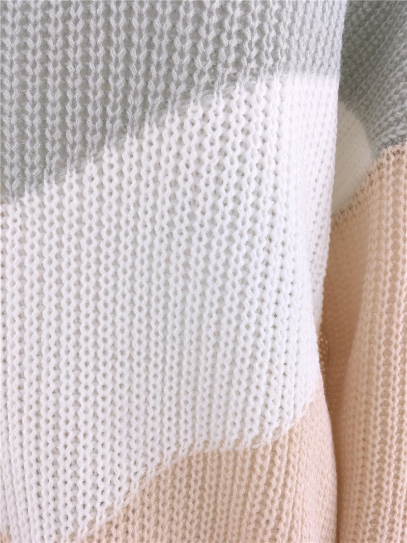 

Casual Stripe Knitted Sweater O-Neck Loose Red Women's Sweater Home Pullover High Street Style Sweater 2020 Fashion WHOLESALE