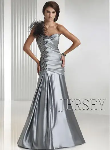 

free shipping new Fashion 2016 silver beaded party design vestidos formales gown long one shoulder evening dress with feathers