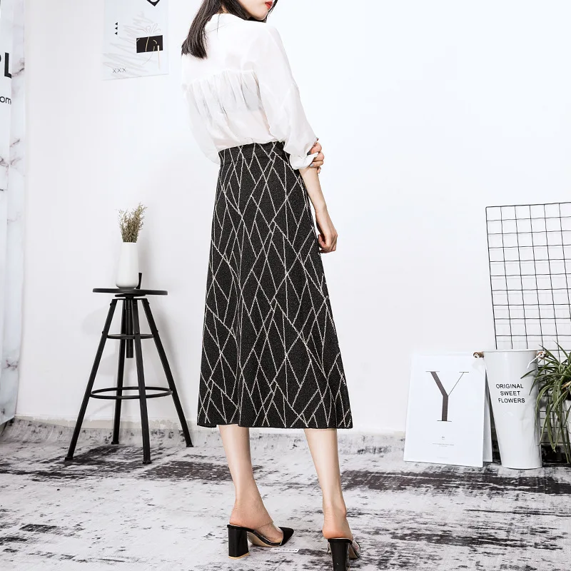 2019 высокая талия трикотажная женская а-силуэт длинная юбка модная в полоску для