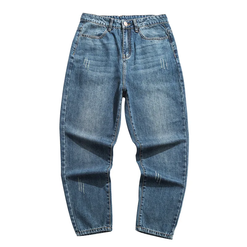 

Spring and Autumn Jeans Men's Straight Loose Korean Trend Hong Kong Style Cropped Pants