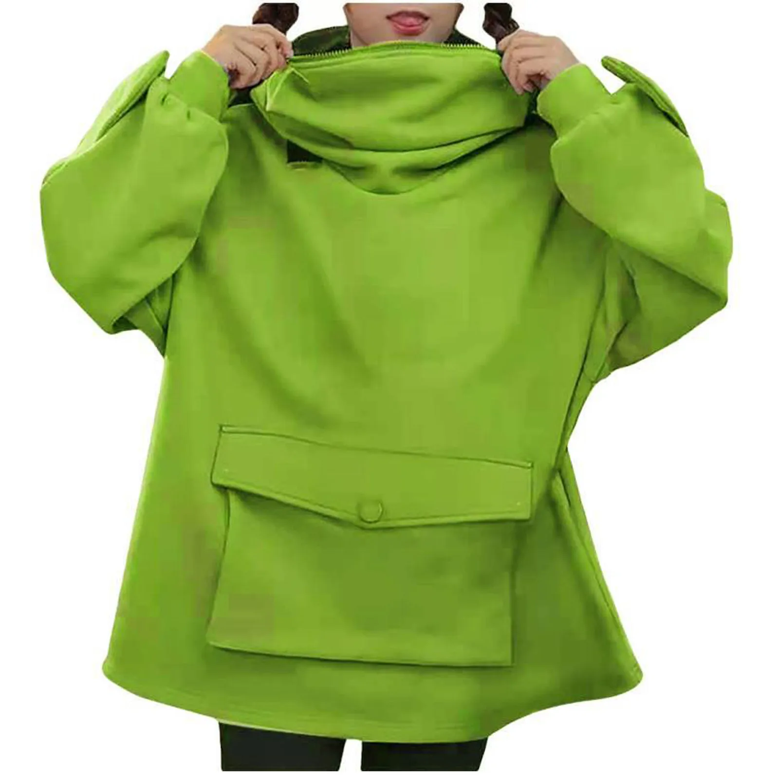 

Sweatshirt Women Hoodies Sweet Japan Top Creative Stitching Three-dimensional Cute Frogs Pullover Pocket Hoodies Trui