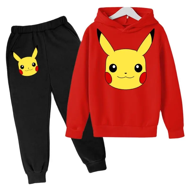 

Pikachu Hoodie Pokemon Hoodie Game Hoodie Set Autumn Children Hoodie+Pants 2-Piece Set Teen Cute Hoodie 4-14Y Little Boy Clothes