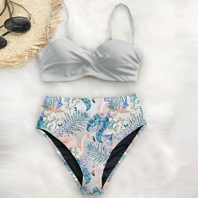 Женский комплект бикини с высокой талией сексуальный купальник пуш-ап принтом в