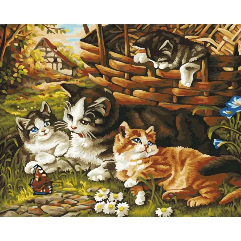 

SELILALI Cat And Butterfly Diy Oil Paint By Numbers Kits Handmade Animal Picture By Number Modern Home Wall Decoration Photos