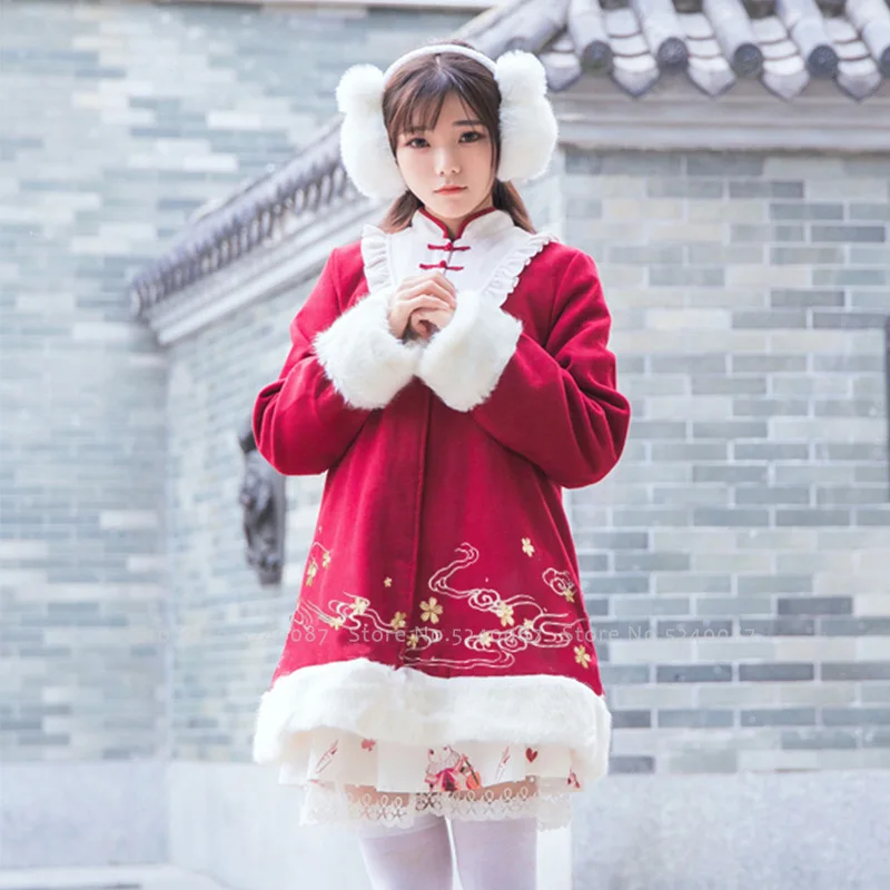 Китайский новый год Женский традиционный Qipao Tang костюм зимнее пальто для девочек