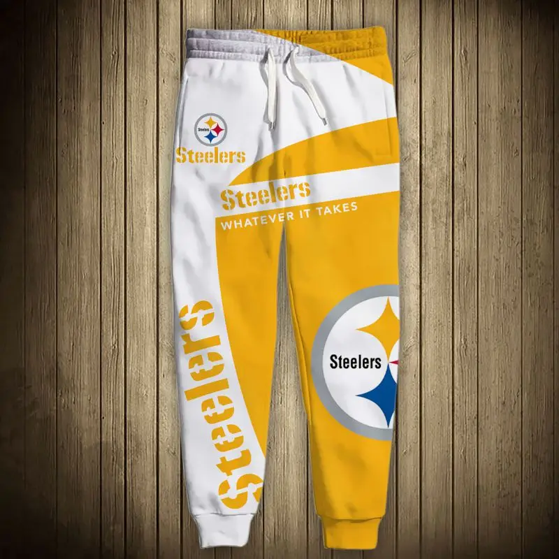 

Fashion Brand Cool Men's 3D Steelers Sweatpants White Yellow Stitching Apple Color Ball Print Pant Streetwear