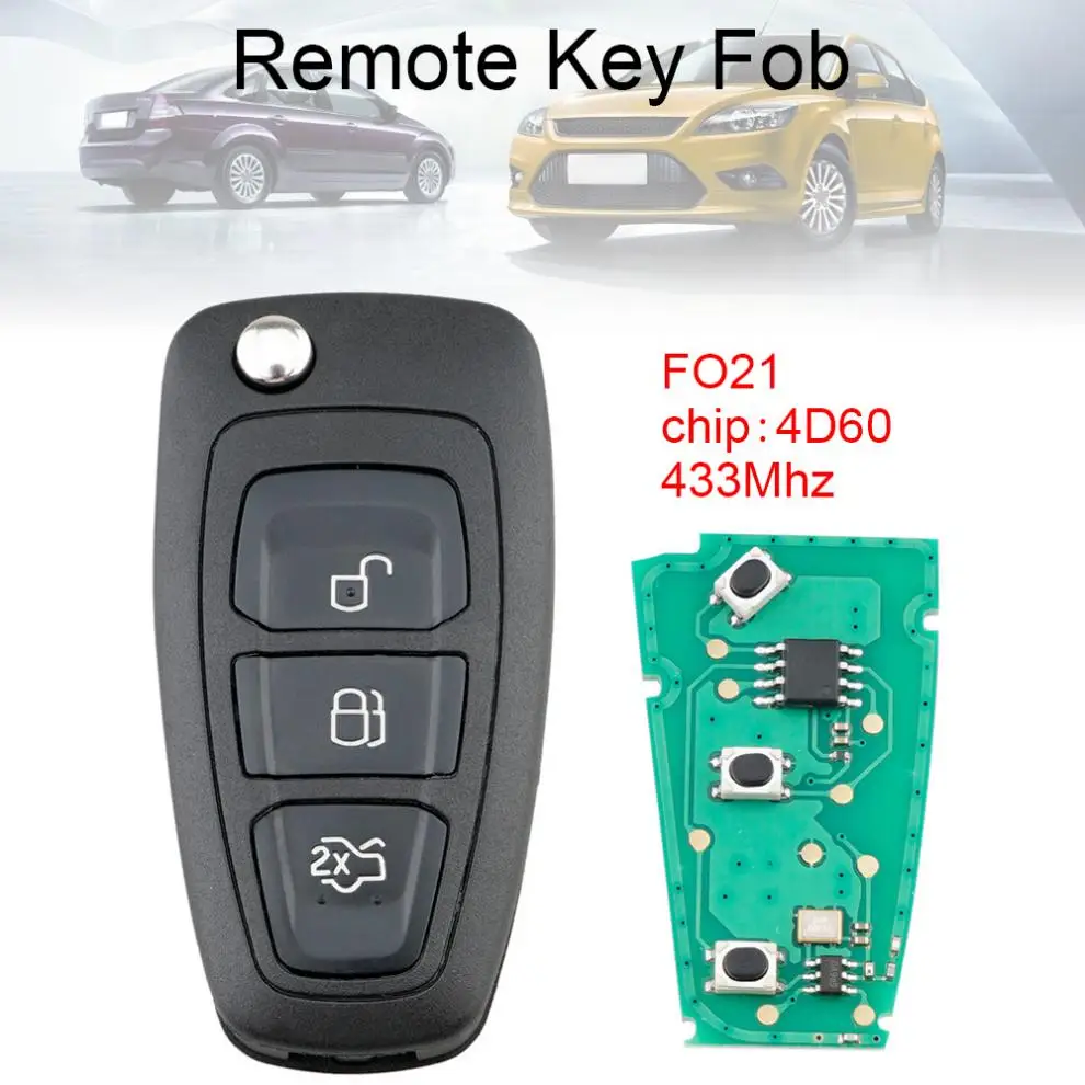 433 МГц 3 кнопки флип дистанционного брелока с 4D60 чип и F021 лезвие подходит для