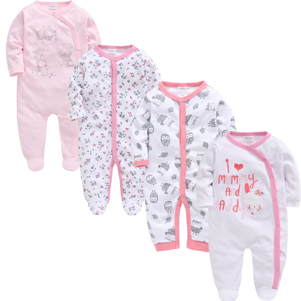 

Honeyzone 3 4 Pcs/set Baby Girl Romper 100% Cotton Newborn Boy Clothes 0-3M Lovely Pink Jumpsuit Long Sleeve Pajamas