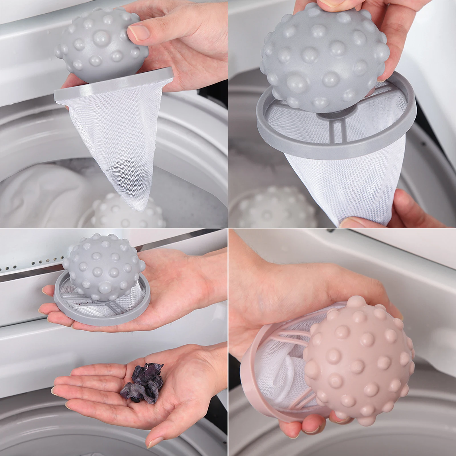 

4pcs Reusable Washing Machine Floating Mesh Filter Bag Floating Pet Fur Catcher Hair Remover Tool For Washing Machine